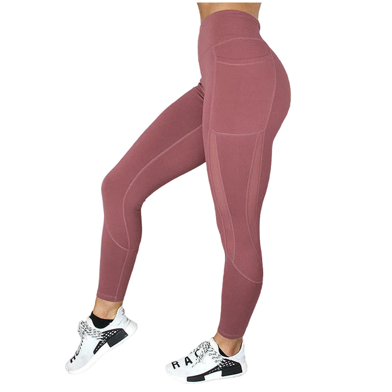 Women wearing quick dry mesh splice leggings in various colors for fitness and yoga
