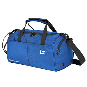 Portable polyester yoga sports bag in multiple colors including red, green, blue, and black combos