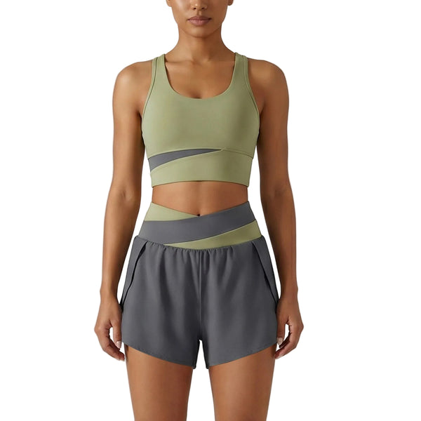 COLOR-BLOCK WOMEN'S SPORTS TOP AND SHORTS SET