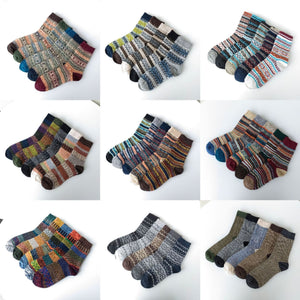 Vintage ethnic-style men's wool winter socks in assorted color block patterns