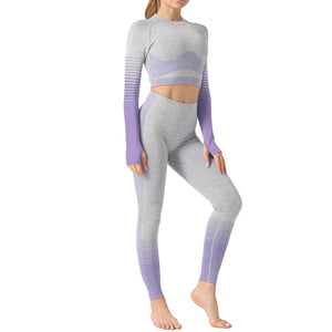 LANTECH women yoga 2-piece athletic sports set with seamless leggings and sports shirt in various colors