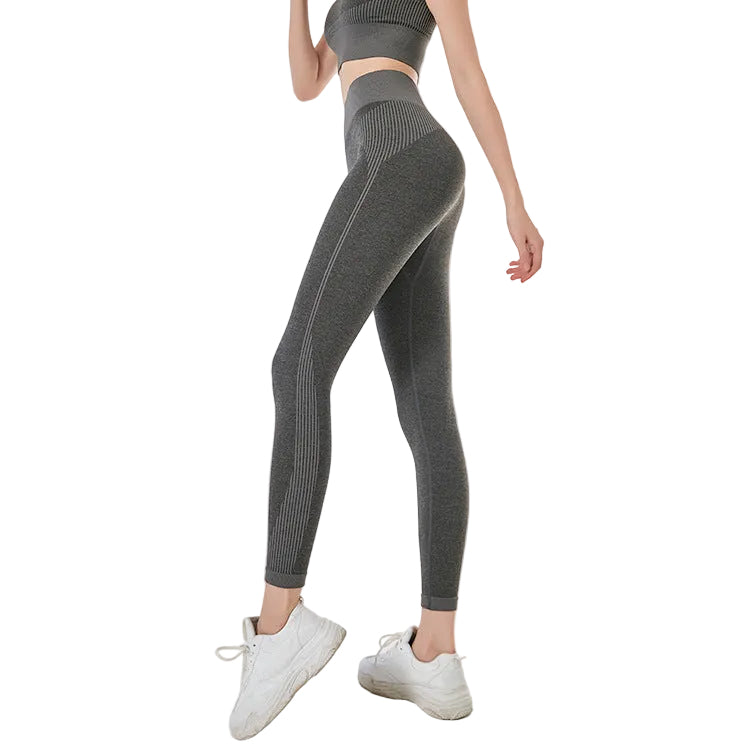 Ports Running Peach performance leggings in black and grey showing full coverage and flexible fit