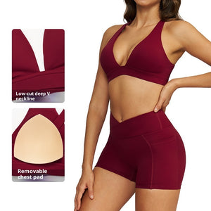 Naked feel slim-fit yoga set for women in cherry red and coffee color, sleeveless vest and pants
