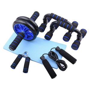 5 in 1 home fitness training kit including ab roller, skipping rope, gripper, and knee pads