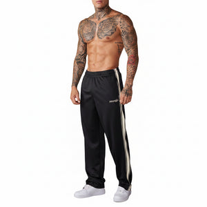 Men's sports casual straight pants available in black, white, green, red, and navy blue