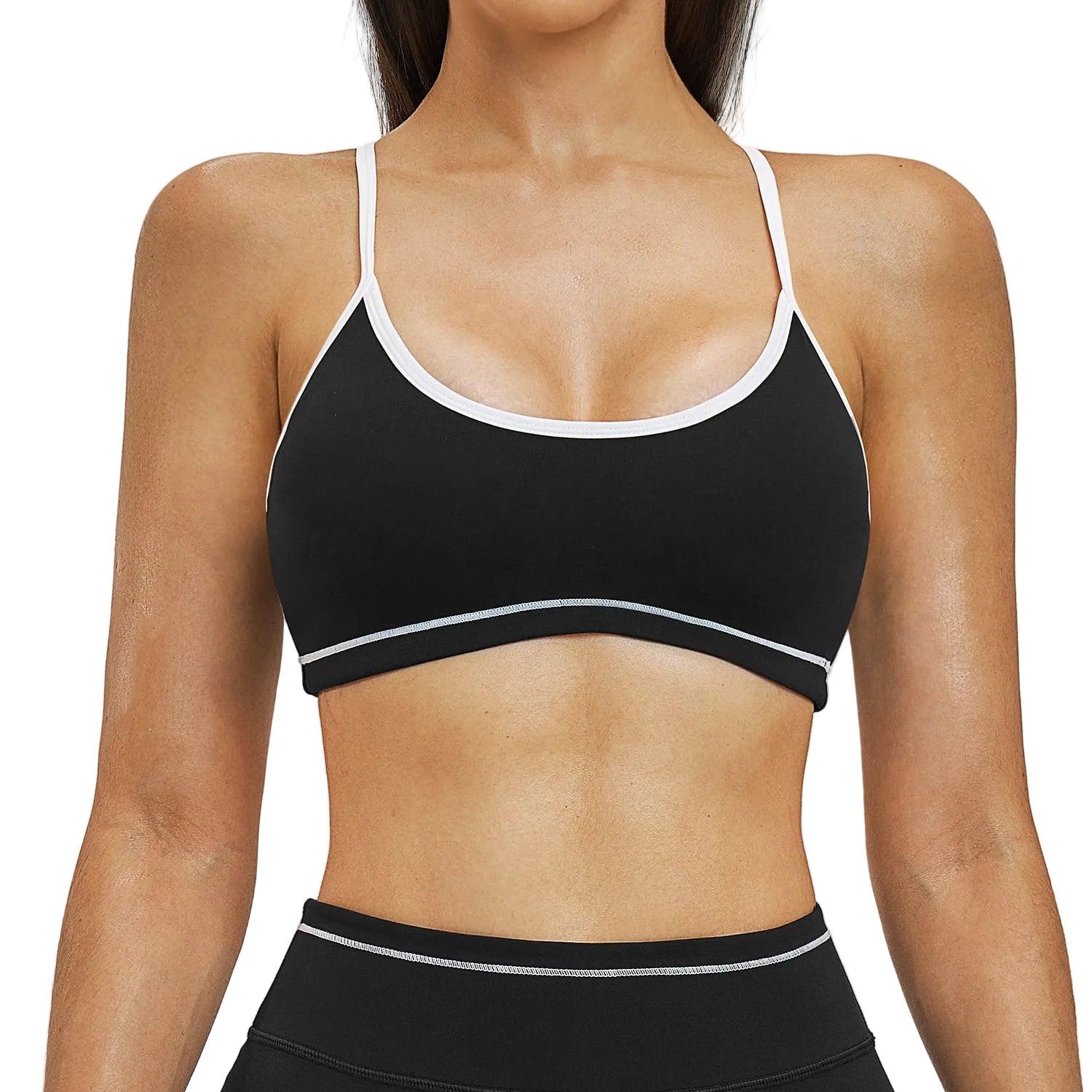 Sports bra with contrast double straps in multiple colors for yoga and fitness