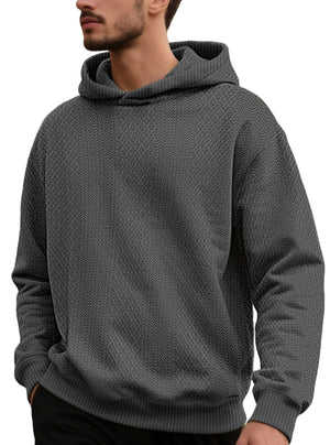 Loosefit jacquard men's hoodie in multiple colors with patch pockets and relaxed fit