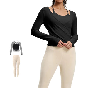 Breathable high-waisted women's yoga set in various colors with long sleeves and tight fit