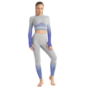 LANTECH women yoga 2-piece athletic sports set with seamless leggings and sports shirt in various colors