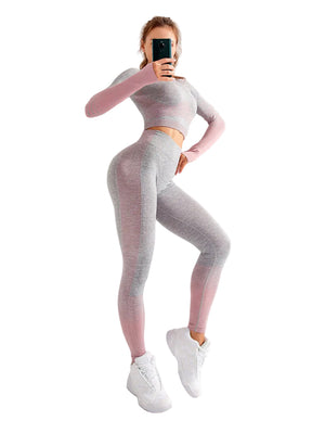 LANTECH women yoga 2-piece athletic sports set with seamless leggings and sports shirt in various colors