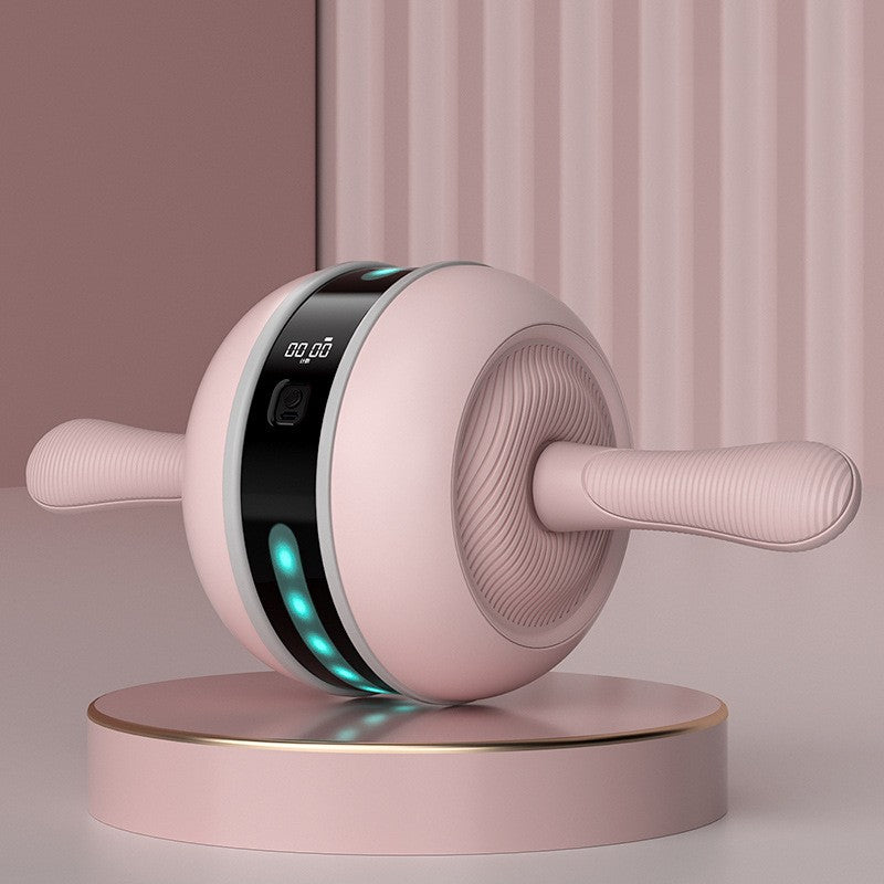 Silent intelligent abdominal wheel in pink and white with lighting effect for home fitness