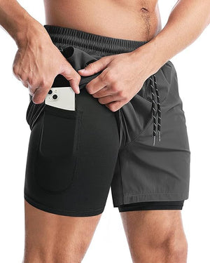 Men's quick-dry double-layer sports shorts in various colors and sizes