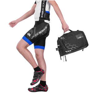 Triathlon training storage bag with multiple compartments and shoe storage