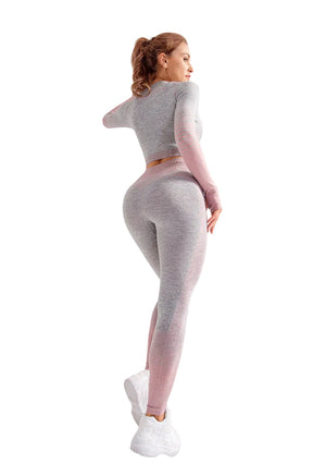LANTECH women yoga 2-piece athletic sports set with seamless leggings and sports shirt in various colors