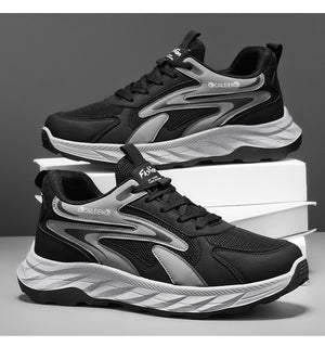 Men's black and gray soft sole anti-slip walking shoes with mesh upper