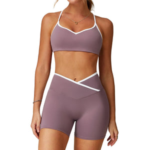Cross high-waist sports set for women in multiple colors showing bra and shorts combination