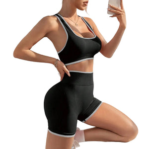 Seamless high waist sports yoga vest and shorts set for women in multiple colors
