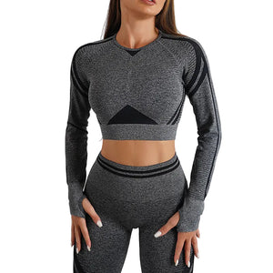 Seamless yoga pants and long sleeve workout set in various colors and styles