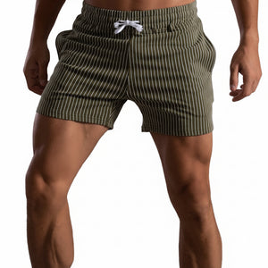 Men's vertical stripe cotton fitness running shorts in various colors