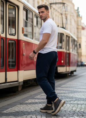 Men's high elasticity anti-wrinkle casual pants in tapered fit