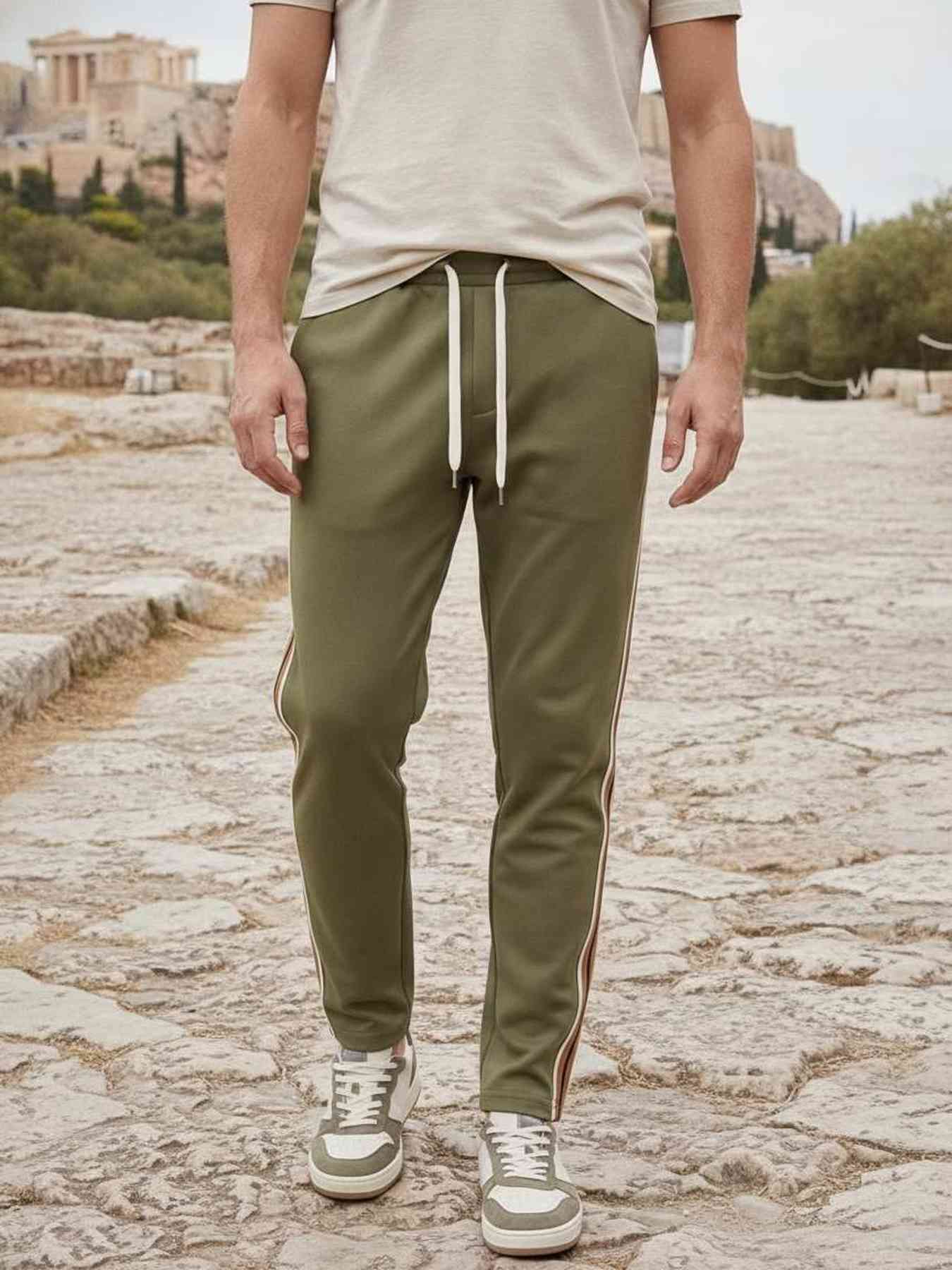 Men's high-stretch anti-wrinkle casual pants in polyester and spandex blend