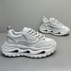 Men's hollow out platform sneakers in white, gray, and black with breathable mesh upper