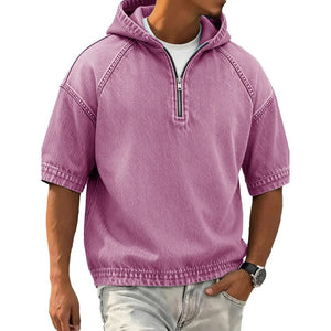 Men's half-zip sports hoodie with hood in various colors