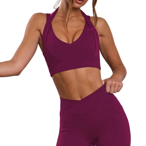 NAKED-FEEL HALTER SPORTS BRA WITH REMOVABLE PADS