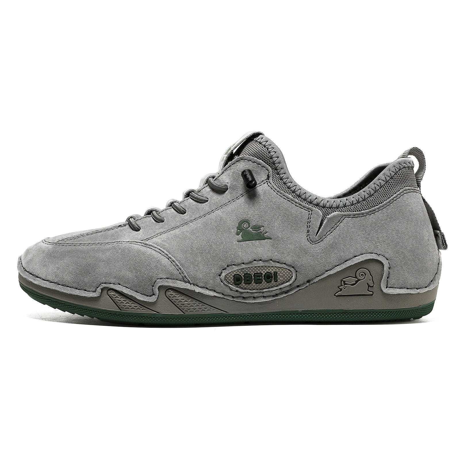 Men's breathable low-top casual shoes in gray and sand colors with pigskin upper and rubber sole