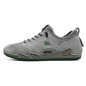 Men's breathable low-top casual shoes in gray and sand colors with pigskin upper and rubber sole