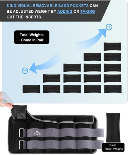 Adjustable Ankle Weights (1-20 lbs) with Removable Weights for Jogging, Gymnastics, Aerobics, and Physical Therapy