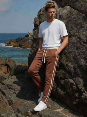 Men's anti-wrinkle stretch casual pants in black with slim straight fit