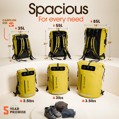 Waterproof Backpack - Heavy Duty Hiking Backpack - Roll-Top Closure Bag - Cushioned Dry Bag Waterproof Phone Case