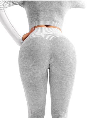 Women's high waist seamless yoga leggings in pink, grey, and orange colors