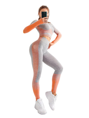LANTECH women yoga 2-piece athletic sports set with seamless leggings and sports shirt in various colors