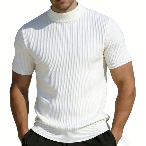 MEN'S SHORT-SLEEVED MOCK NECK KNITTED T-SHIRT