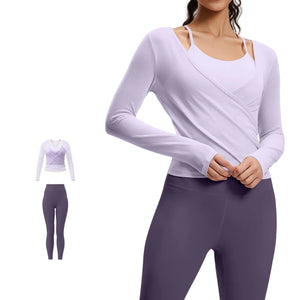 Breathable high-waisted women's yoga set in various colors with long sleeves and tight fit