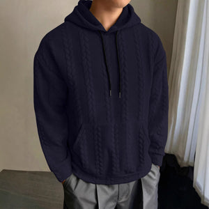 Men's casual slim fit hooded sweatshirt in black, light gray, khaki, and navy blue