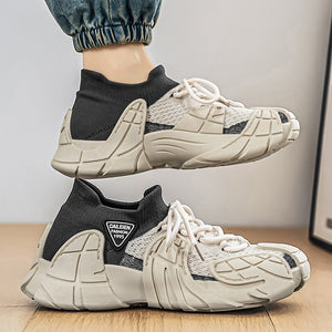 Men's breathable mesh fly knit casual sneakers in black and beige