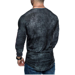 Men's long sleeve t-shirt in blue, grey, and red colors made from milk silk fabric