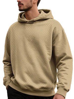 Loosefit jacquard men's hoodie in multiple colors with patch pockets and relaxed fit