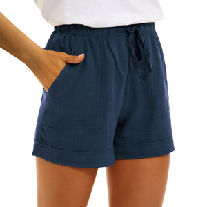 Women's high waist cotton linen casual shorts with pockets in various colors