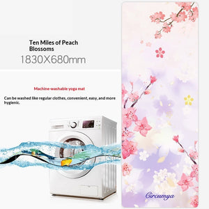 Portable foldable yoga mat with botanical and floral designs in soft suede