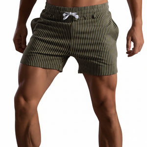 Men's vertical stripe cotton fitness running shorts in various colors