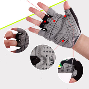 Summer half finger riding gloves in pampas storm blue color showing breathable mesh and microfiber materials