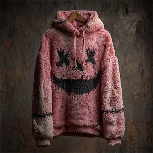 Womens casual winter faux-fur hoodie with 3D pattern in various colors