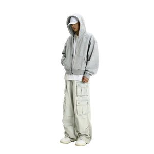 Men's hooded cardigan sweatshirt in multiple colors with patch pockets and relaxed fit