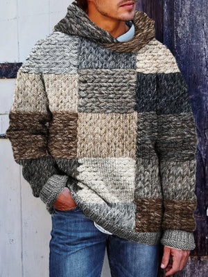 Men's plaid print hoodie with hood and side seam pockets in winter casual style
