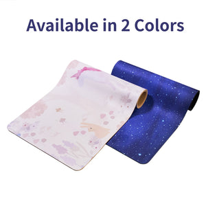 Blue multi-color non-slip TPE yoga mat measuring 72 by 24 inches