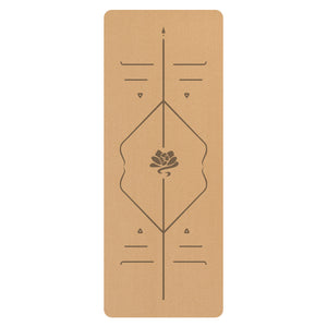 Natural rubber cork yoga mat with guide line pattern in various designs